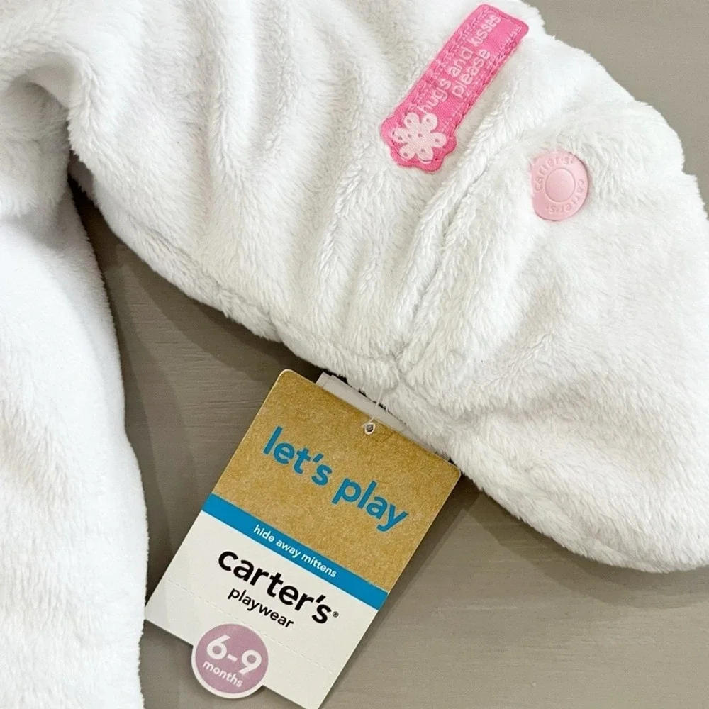 Carter's Baby Girl Bunting 6–9M Snowsuit Faux Fur Mouse White Pink Hood NWT